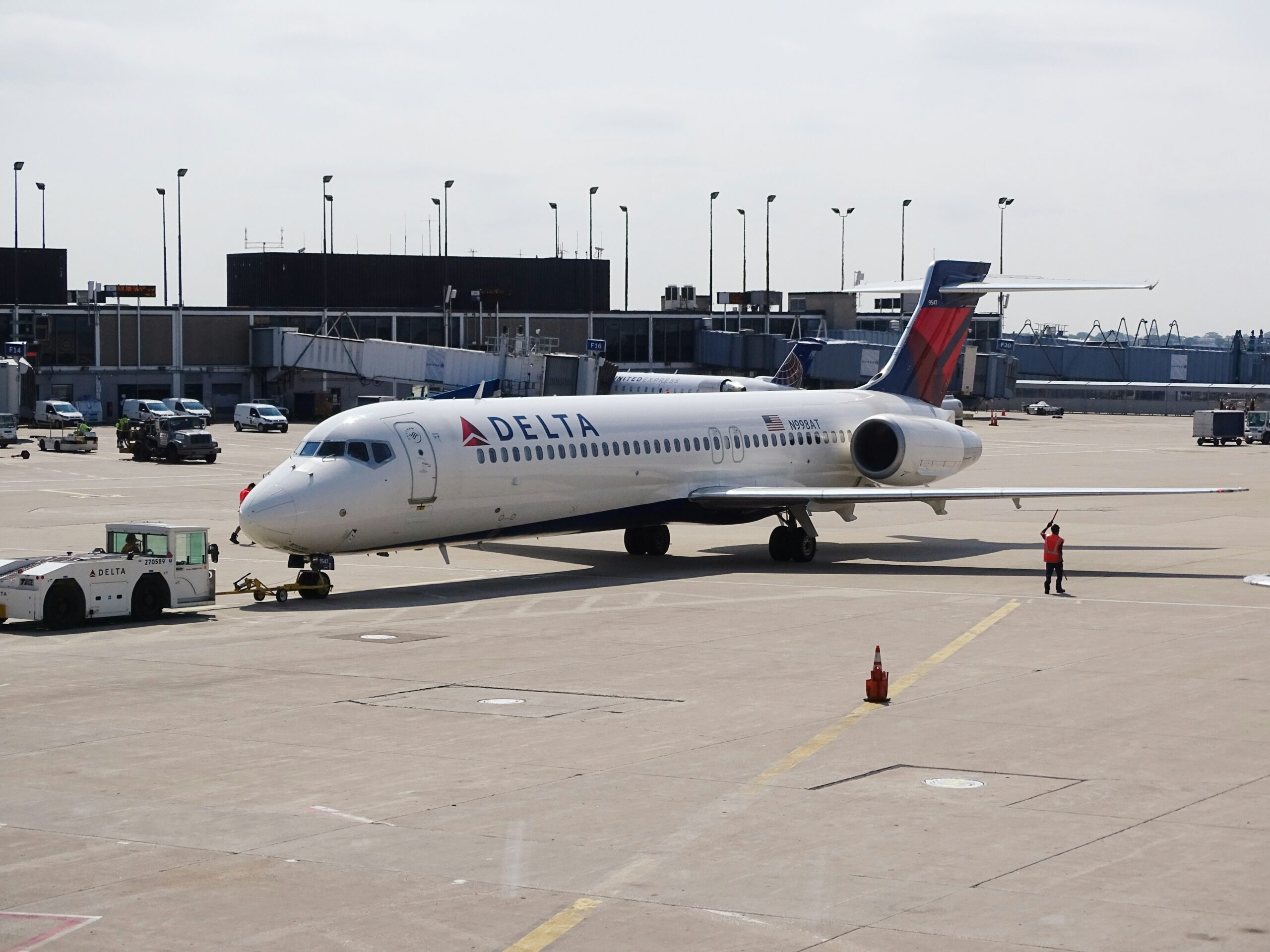 Delta airplane at airport.