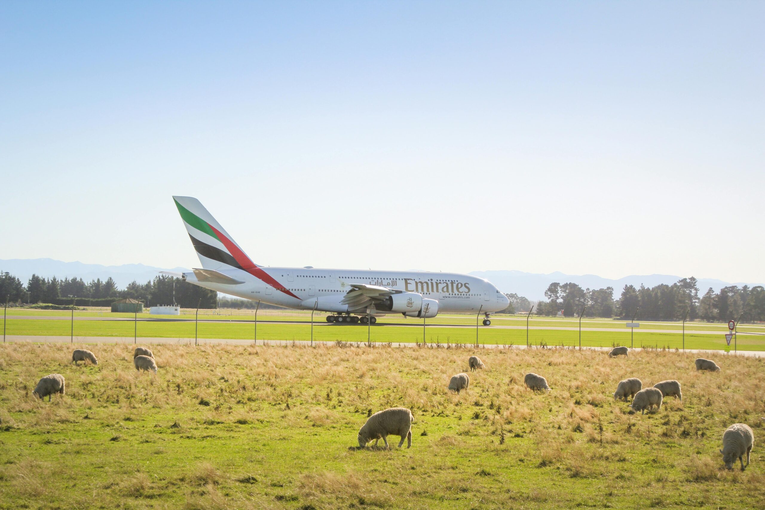 Emirates Airbus A380 Airliner landing.