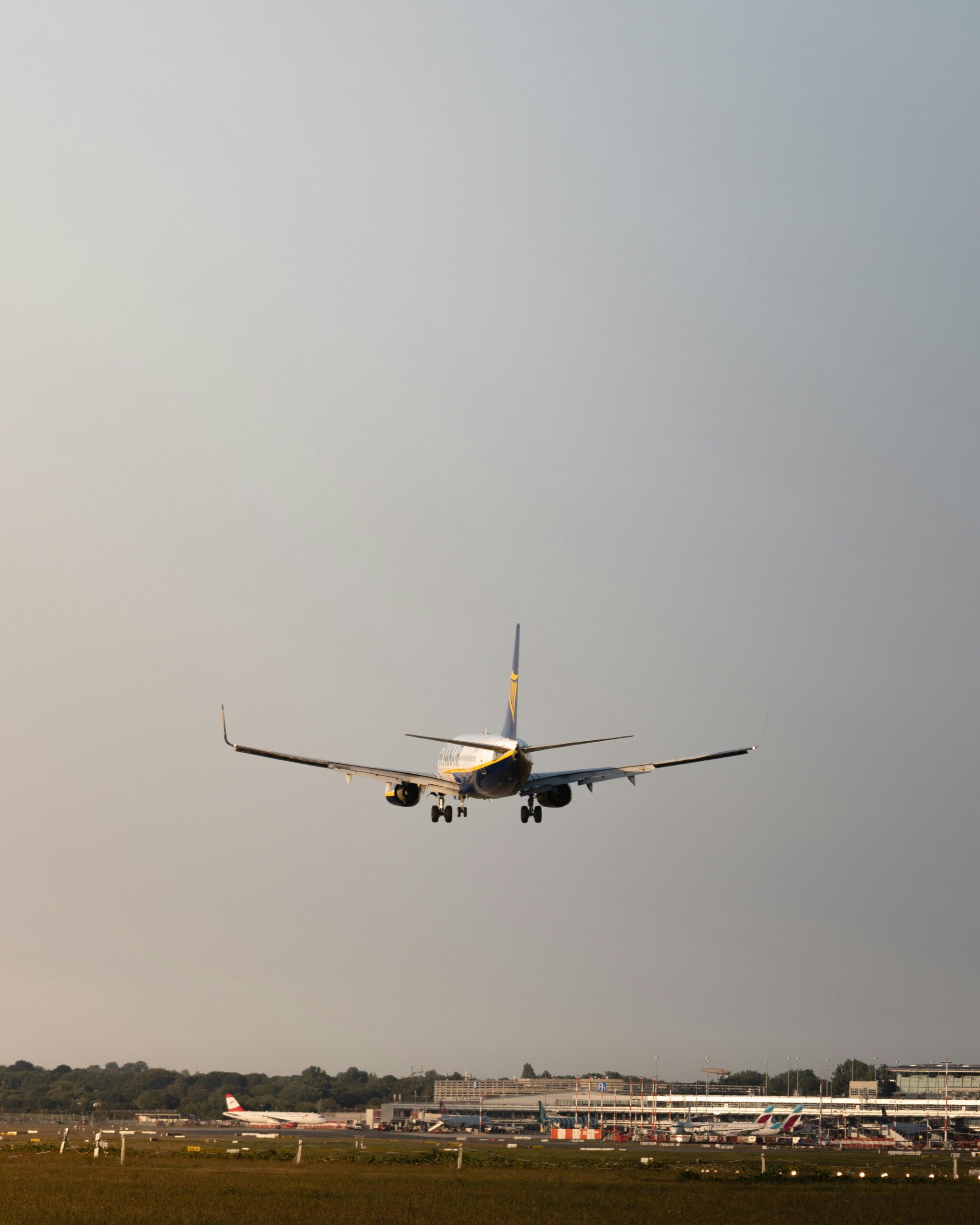 Airplane landing on the runway.