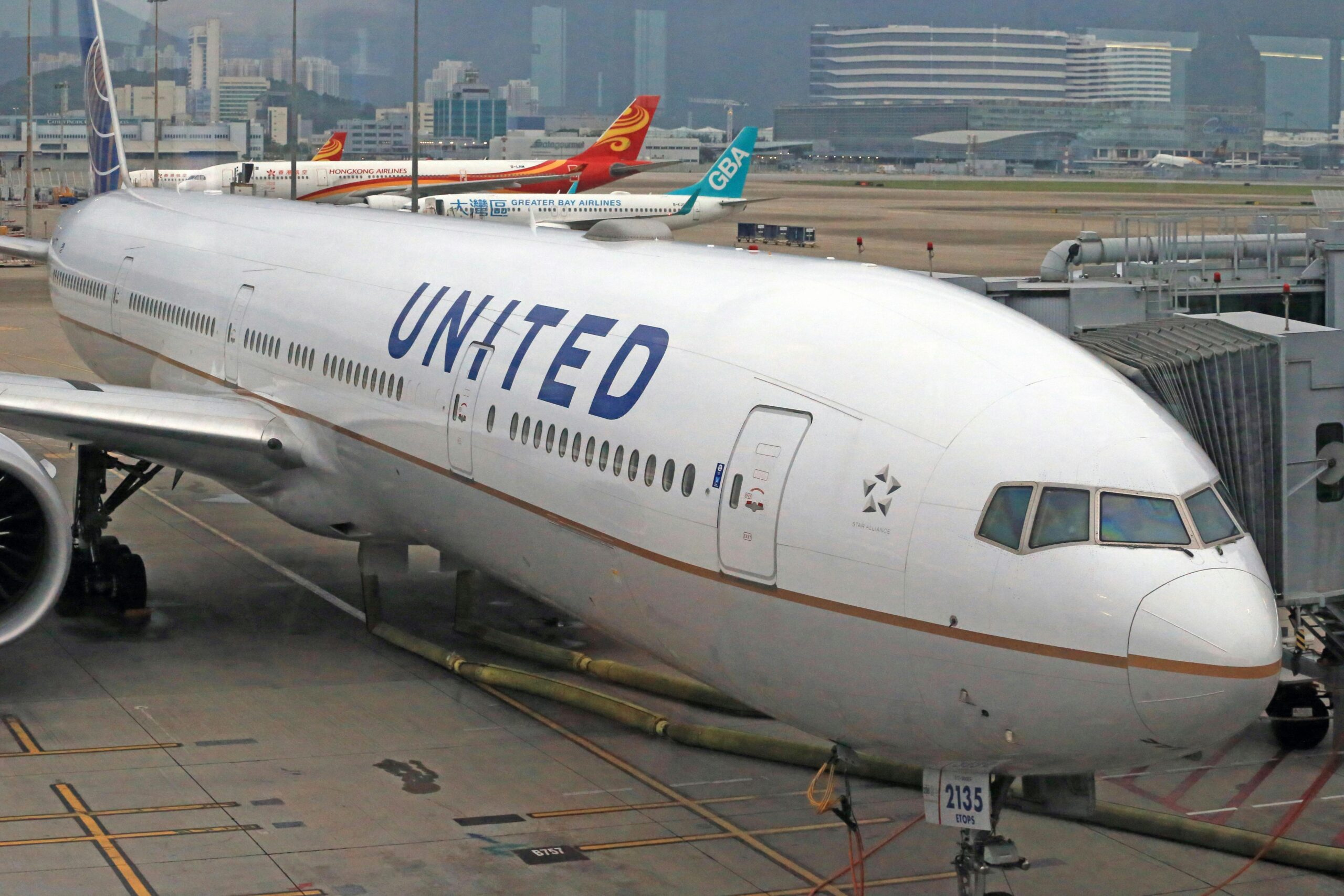 United Airlines plane at airport.