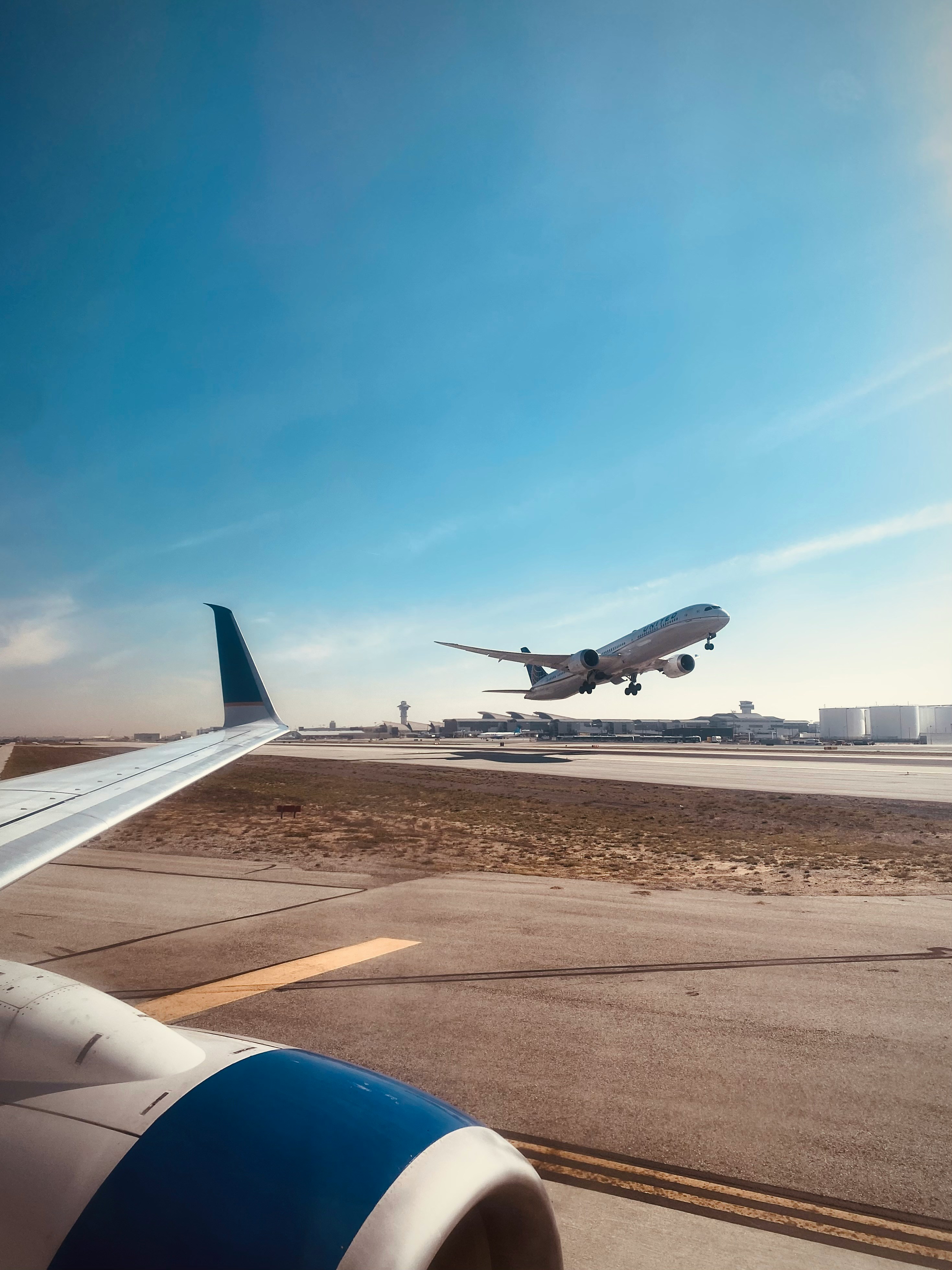 A plane taking off from an airport.