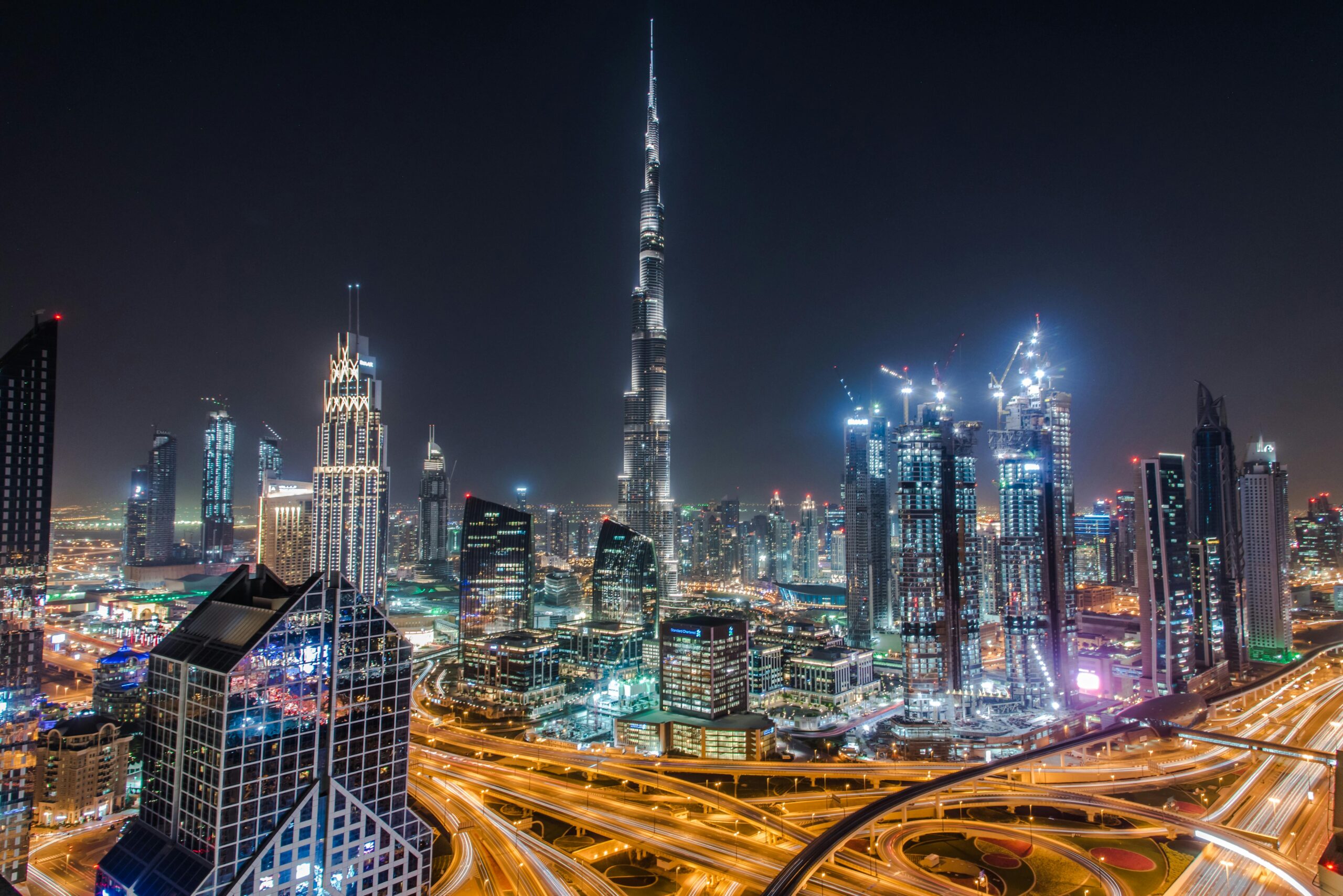 Dubai skyline during night time