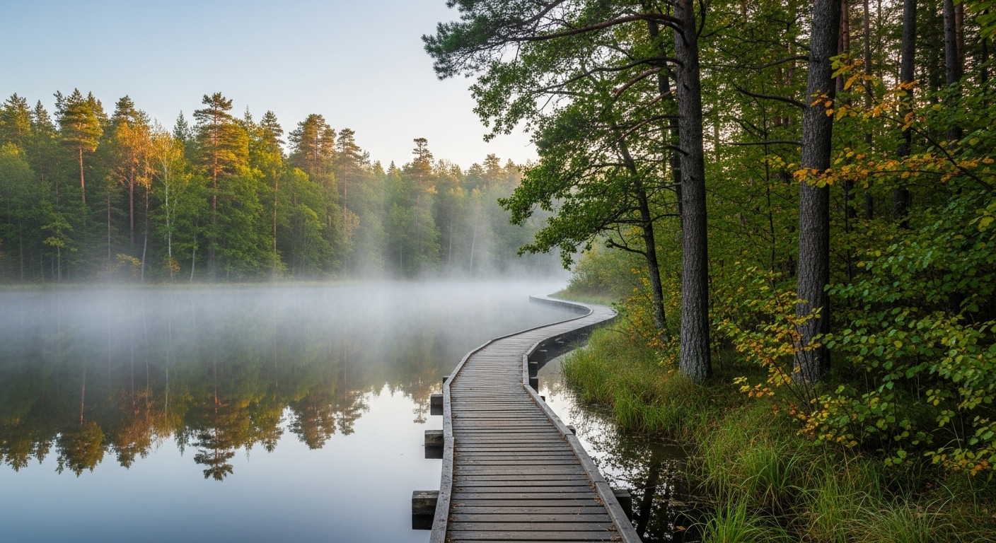 Forest Lakes With Boardwalk Labyrinths