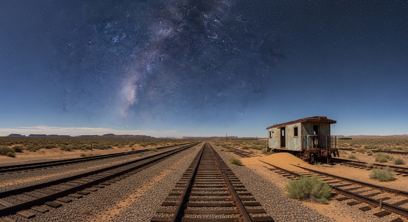 Night Desert Rail Yards With Stargazing Platforms