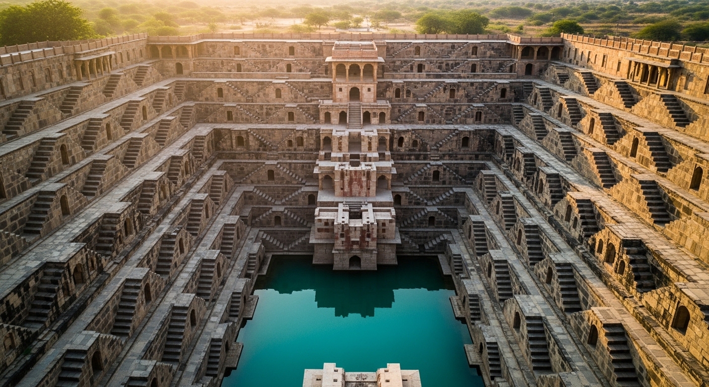 Rock-Cut Water Stairs Leading to Sacred Tanks